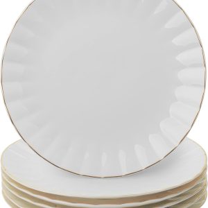 White Porcelain Dinner Plates with Elegant Gold Trim Set
